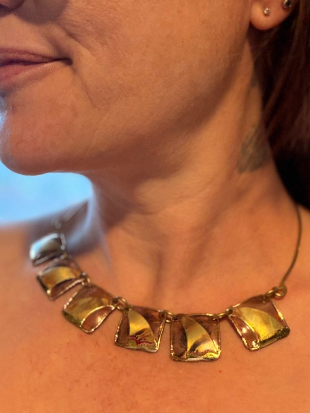 Brass and Copper Necklace with Square danglers
